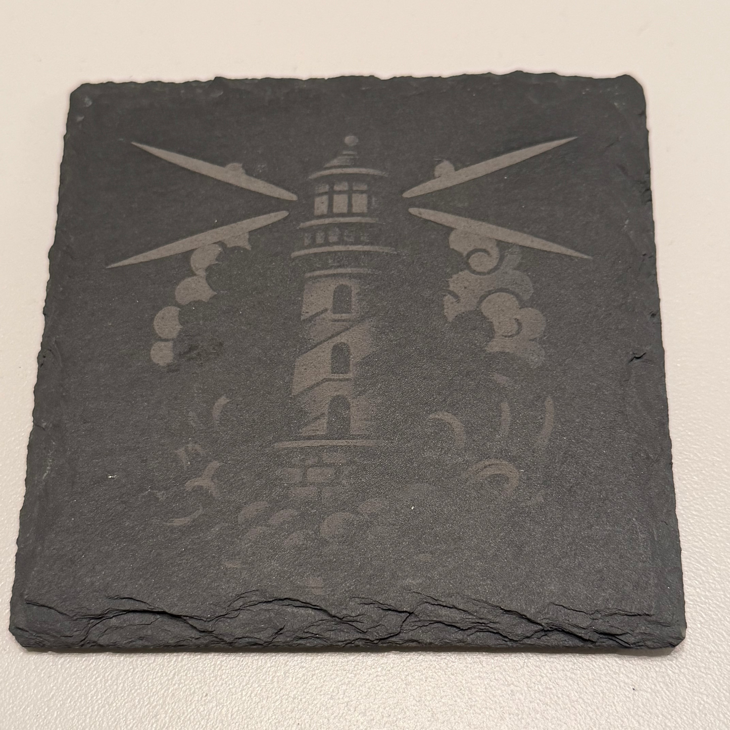 The Tattooed Talisman Set – Engraved Slate Coaster Quartet (with Holder)
