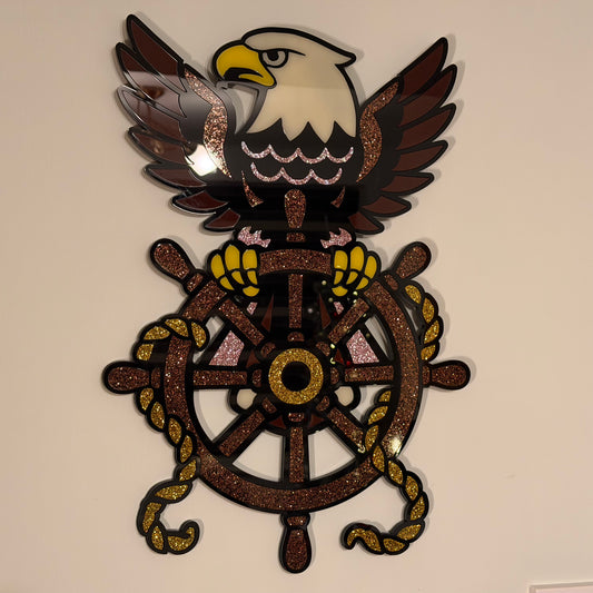 Wings of the Helm layered acrylic wall hanging with eagle and ship's wheel — photo 1