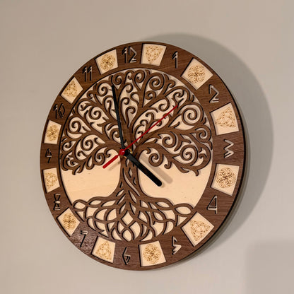 World Tree wall clock with Yggdrasil and Norse runes — photo 4