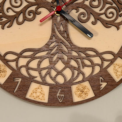 World Tree wall clock with Yggdrasil and Norse runes — photo 6