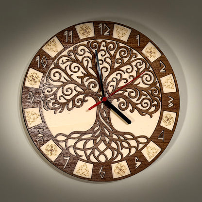 World Tree wall clock with Yggdrasil and Norse runes — photo 2