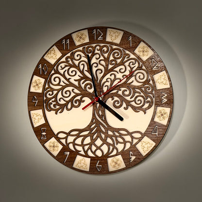 World Tree wall clock with Yggdrasil and Norse runes — photo 3