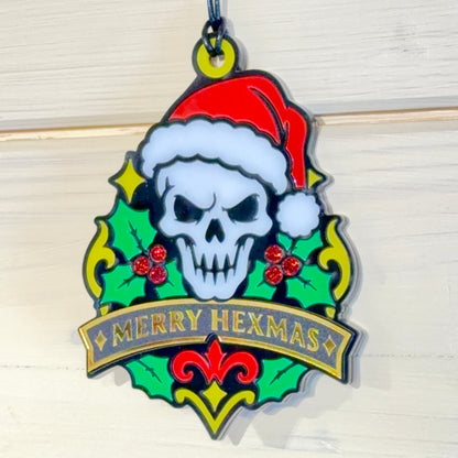 Merry Hexmas Santa Skull Ornament