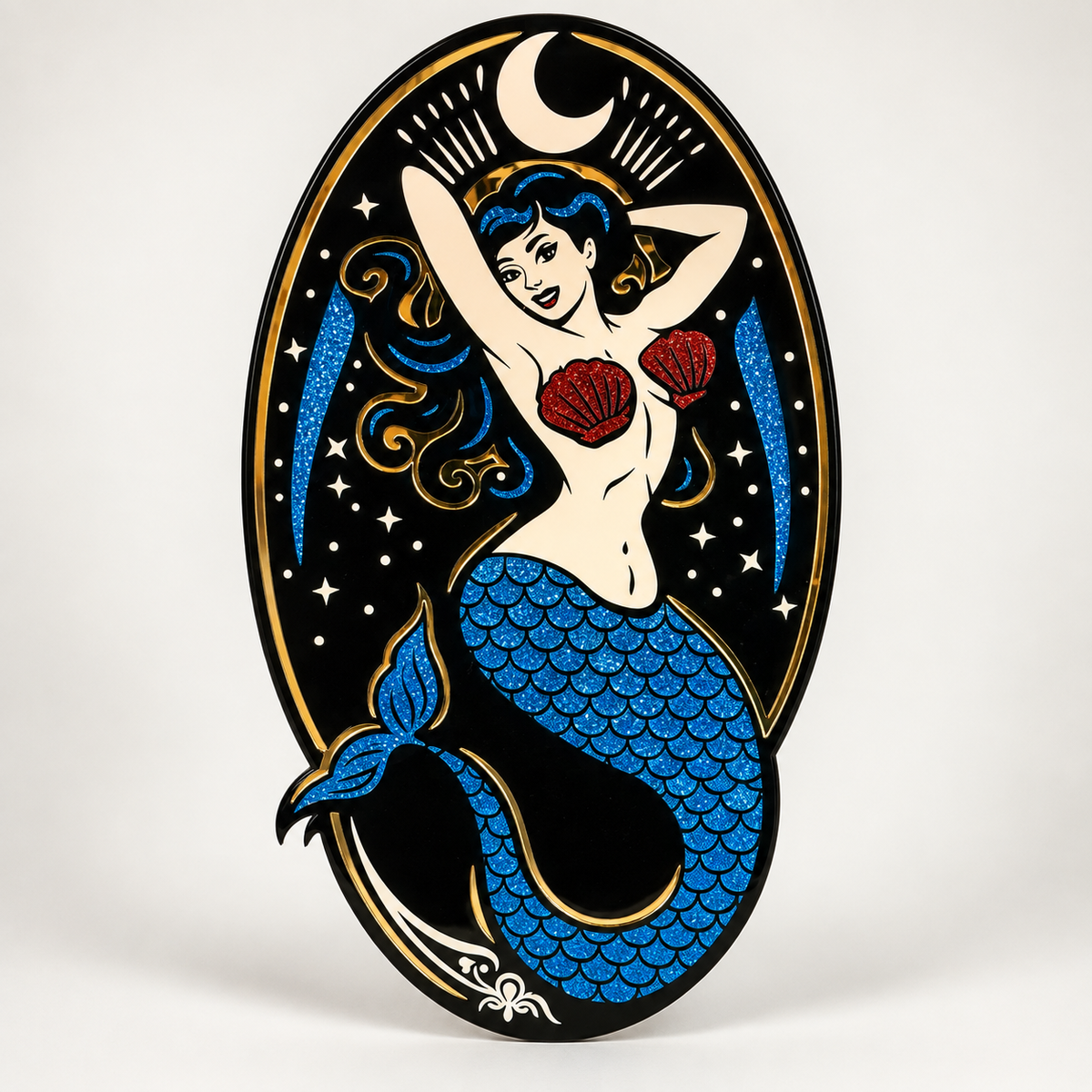 Moonlit Siren Relic – Neo-Traditional Mermaid Acrylic Wall Art