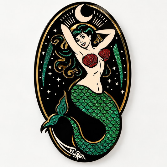 Moonlit Siren Relic – Neo-Traditional Mermaid Acrylic Wall Art