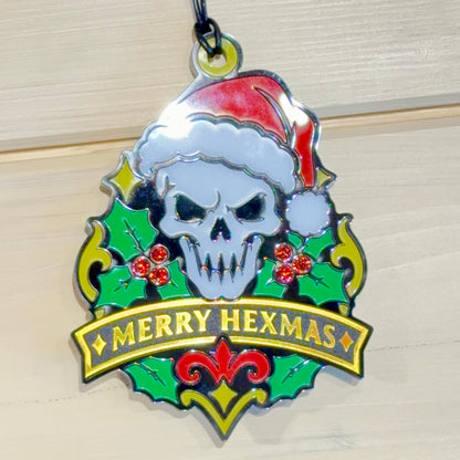 Merry Hexmas Santa Skull Ornament