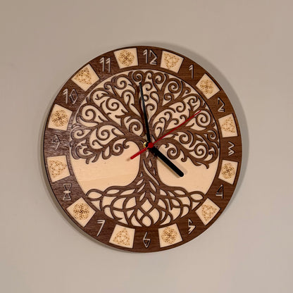 World Tree wall clock with Yggdrasil and Norse runes — photo 5