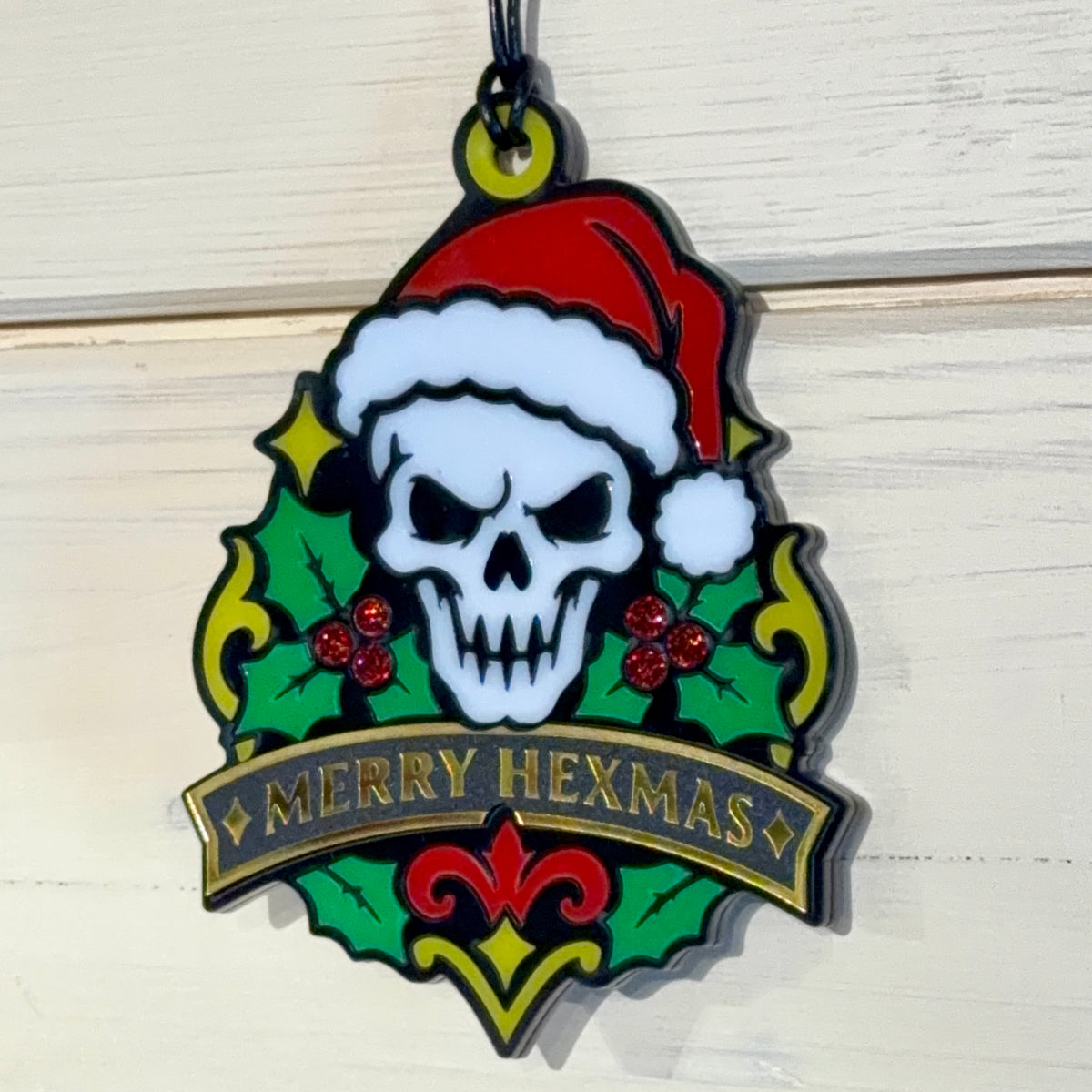 Merry Hexmas Santa Skull Ornament