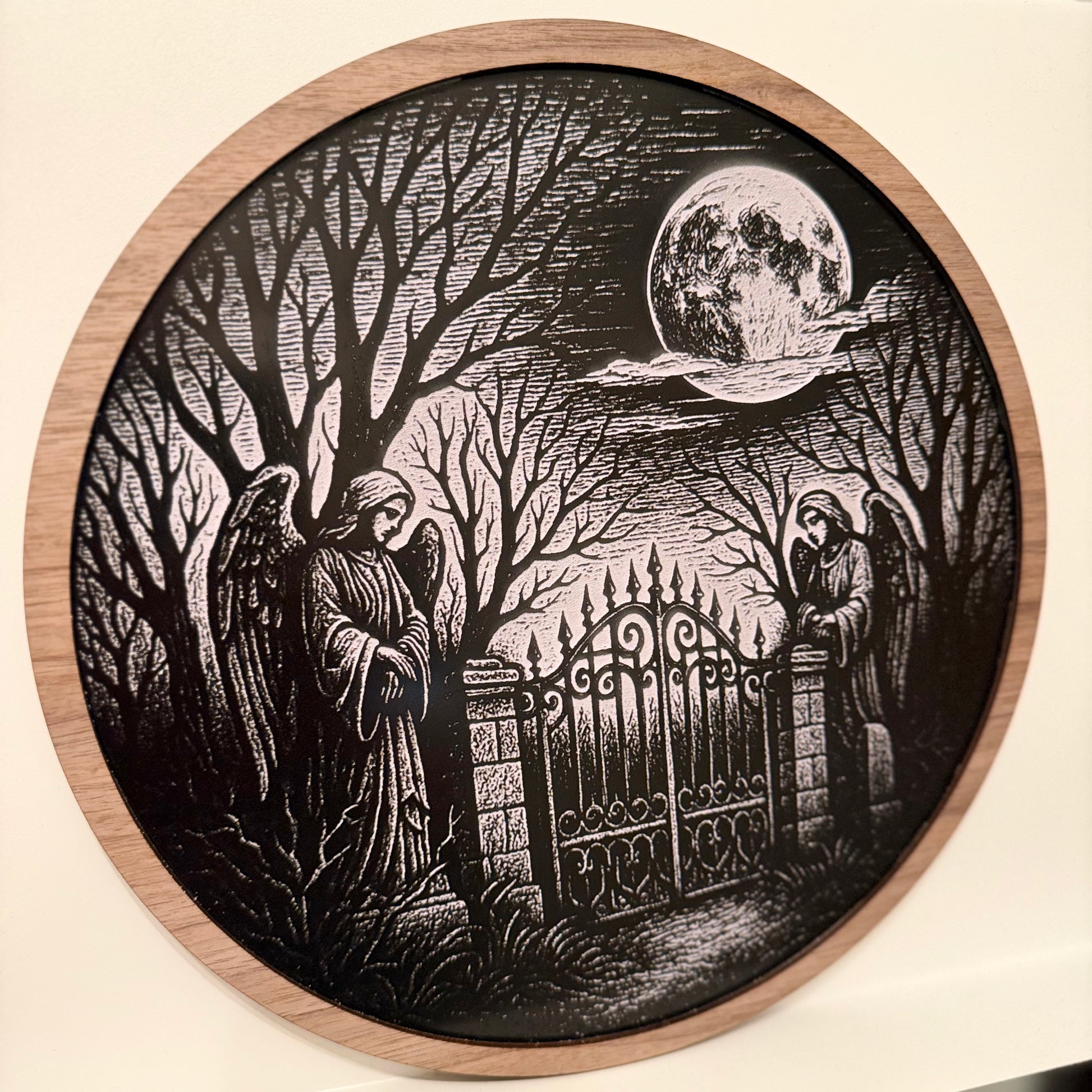 Gothic Angels Gate Roundel – Laser-Engraved Acrylic Wall Art (280mm) — product photo 2