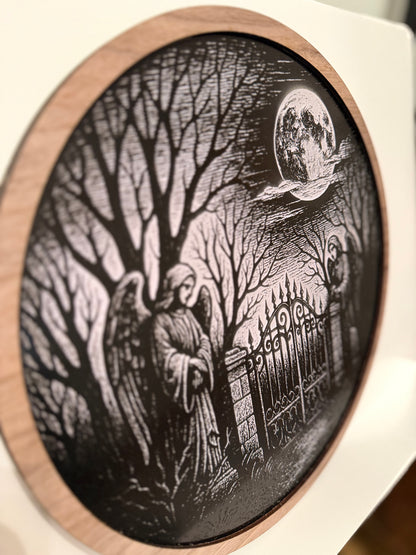 Gothic Angels Gate Roundel laser-engraved acrylic wall art — photo 5
