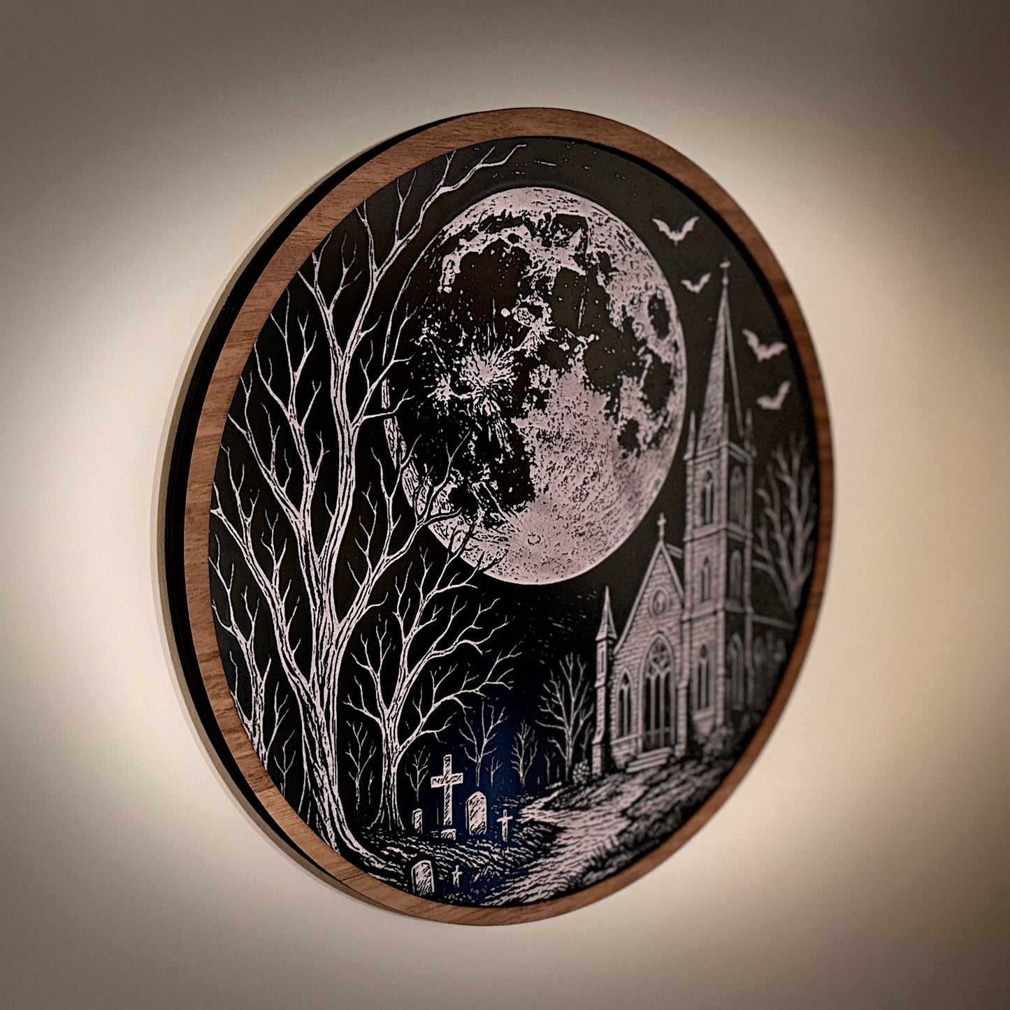 Gothic Church Roundel – Laser-Engraved Acrylic Wall Art (280mm)
