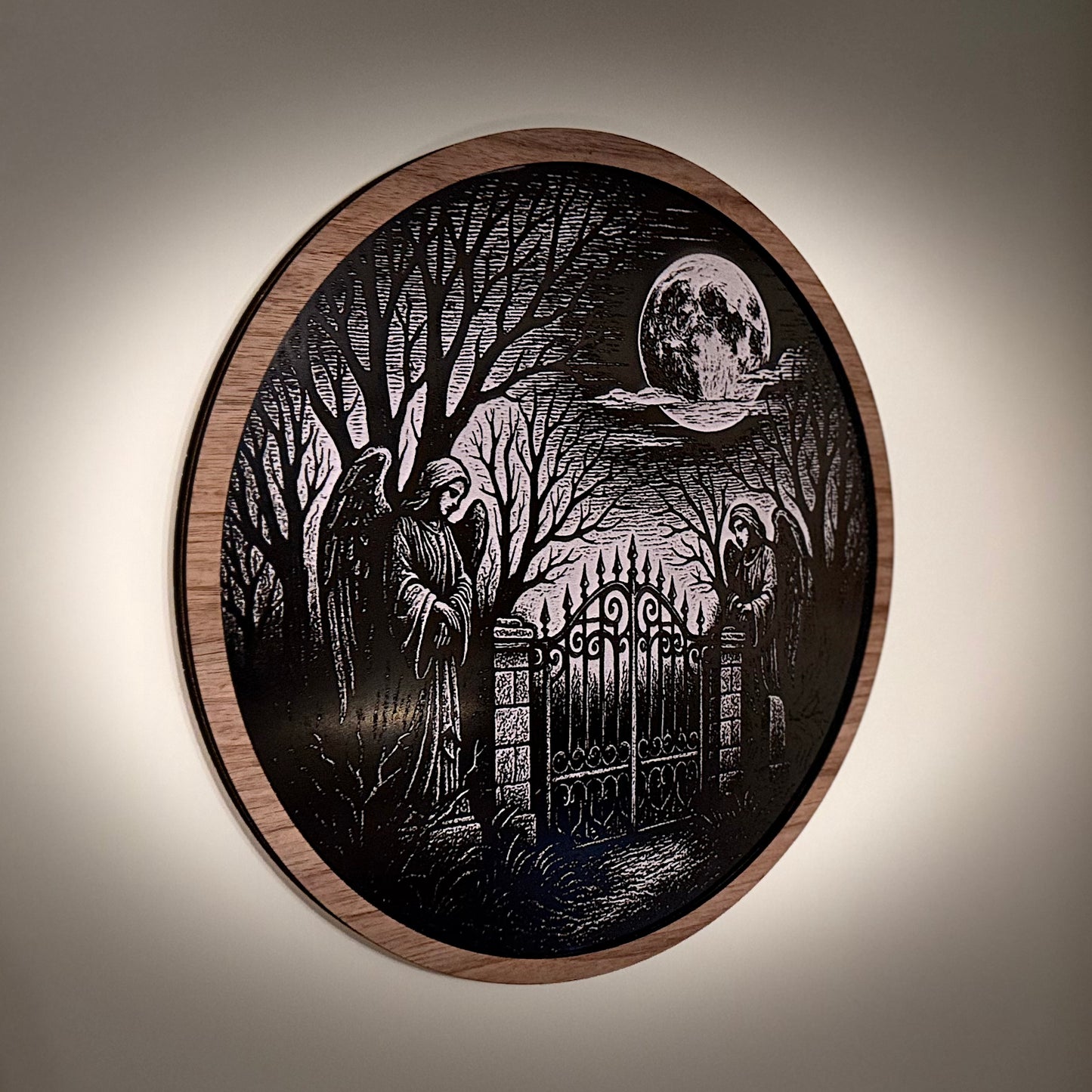 Gothic Angels Gate Roundel – Laser-Engraved Acrylic Wall Art (280mm) — product photo 3