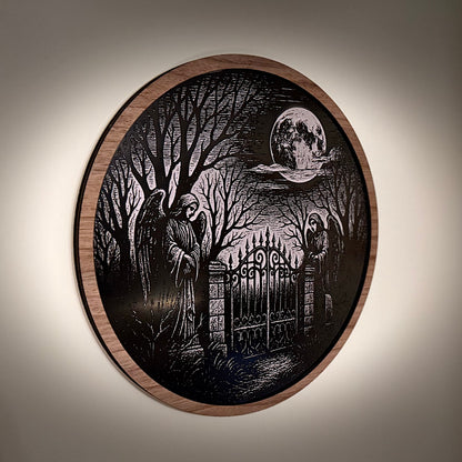 Gothic Angels Gate Roundel laser-engraved acrylic wall art — photo 3