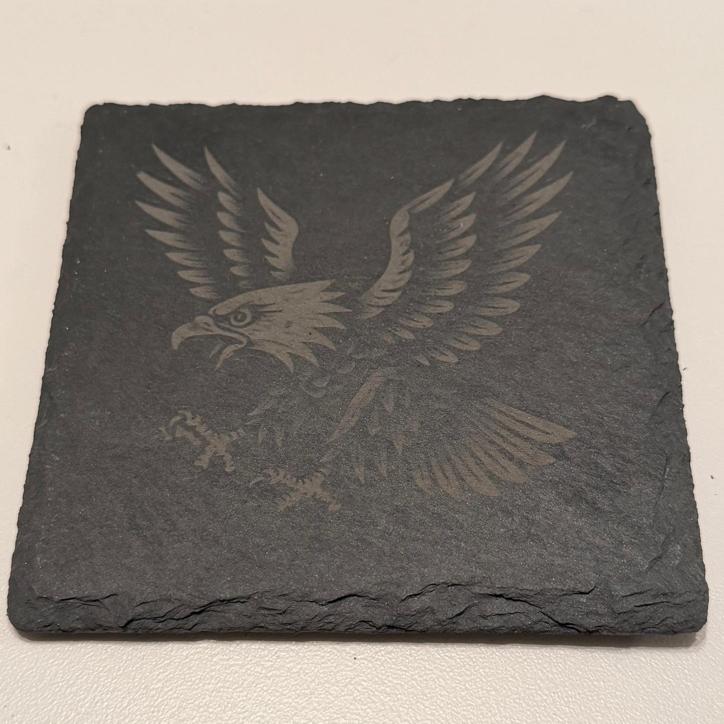 The Tattooed Talisman Set – Engraved Slate Coaster Quartet (with Holder)