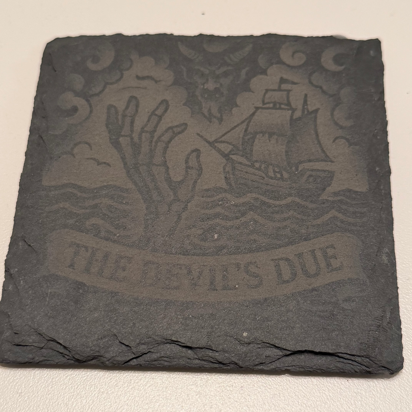 Relics of the Old World – Engraved Slate Coaster Quartet (with Holder)