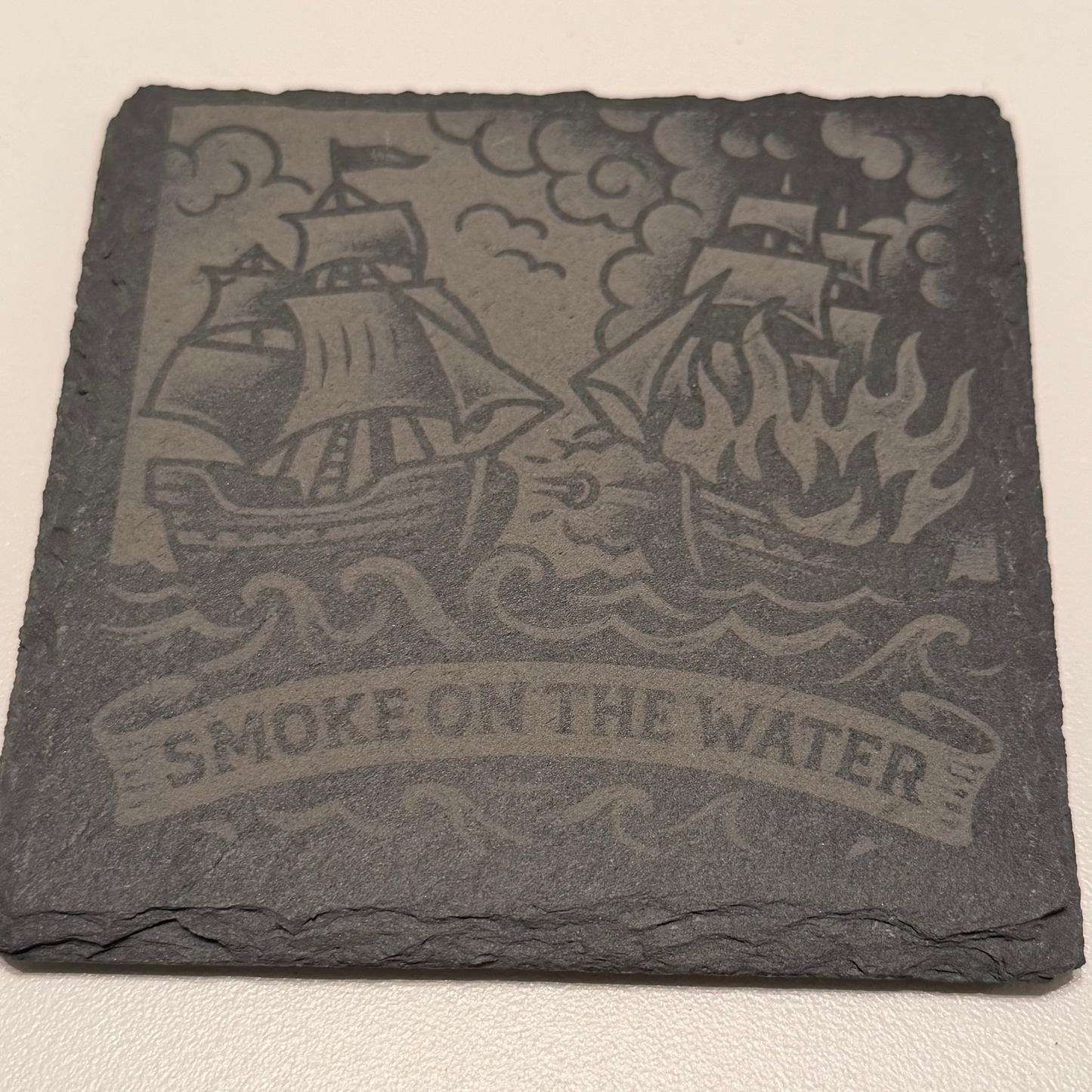 Relics of the Old World – Engraved Slate Coaster Quartet (with Holder)