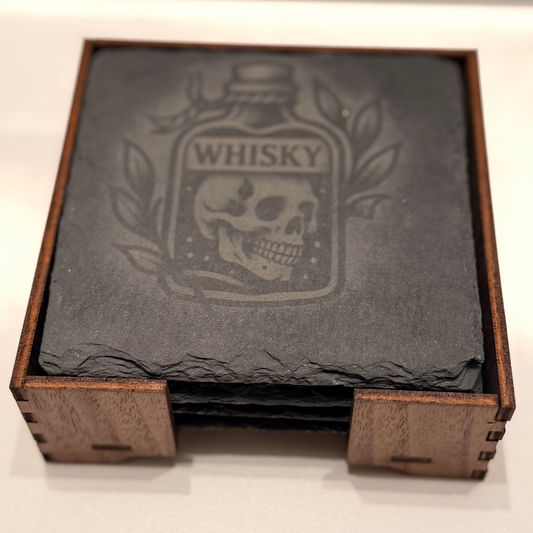 The Sinister Spirits Collection – Engraved Slate Coaster Quartet (with Holder)