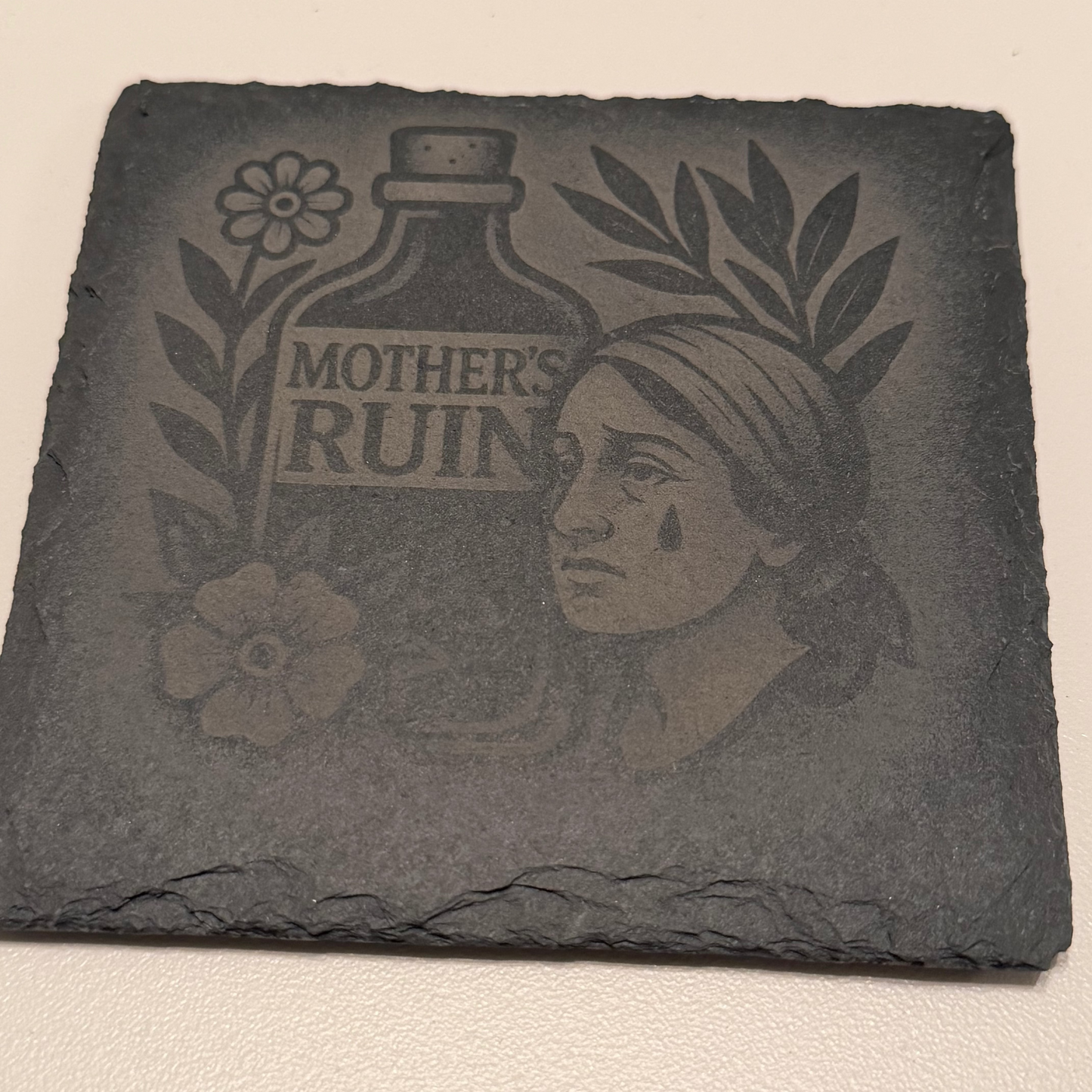 The Sinister Spirits Collection – Engraved Slate Coaster Quartet (with Holder)