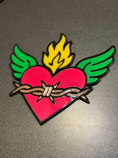 Hearts of Fire layered acrylic sacred-heart wall hanging in wings design