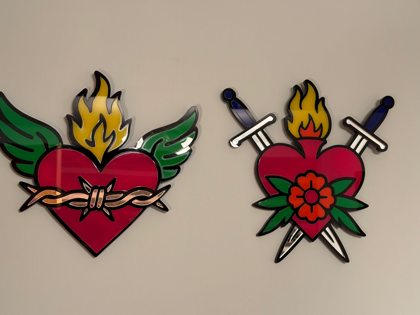 Hearts of Fire Duo - Laser Cut Acrylic Wall Hangings