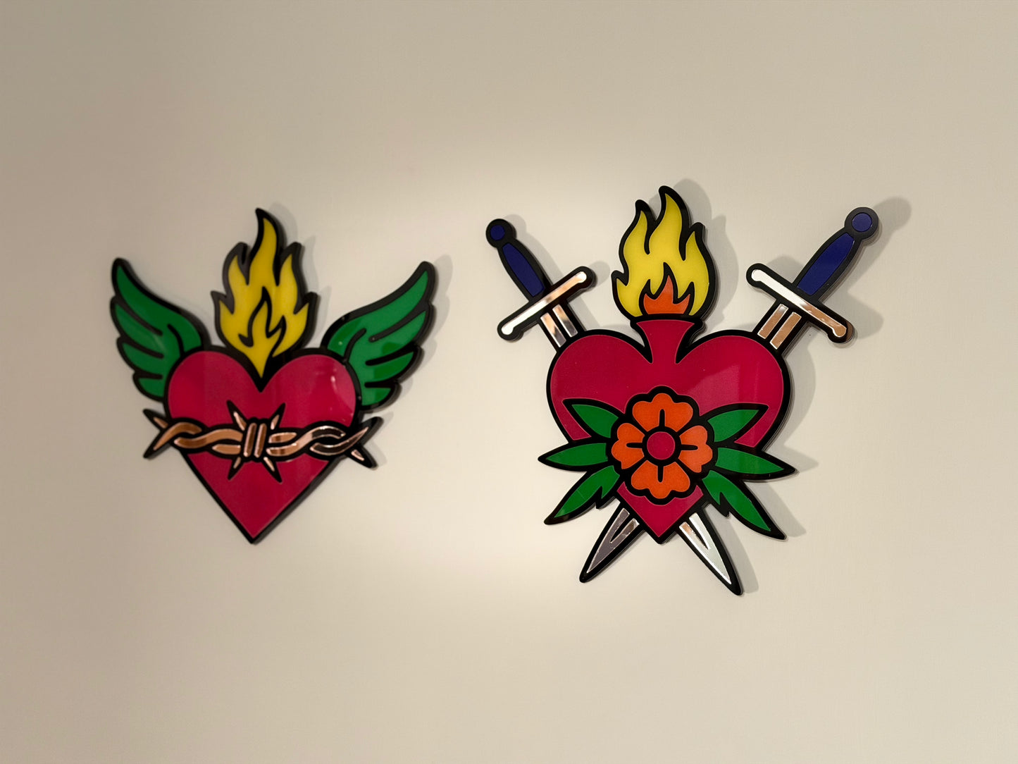 Hearts of Fire Duo - Laser Cut Acrylic Wall Hangings