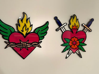 Hearts of Fire Duo layered acrylic sacred-heart wall art set — photo 1