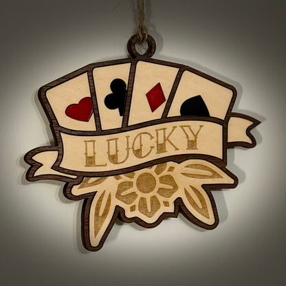 Lucky Hand tattoo-style playing card hanging charm — photo 2