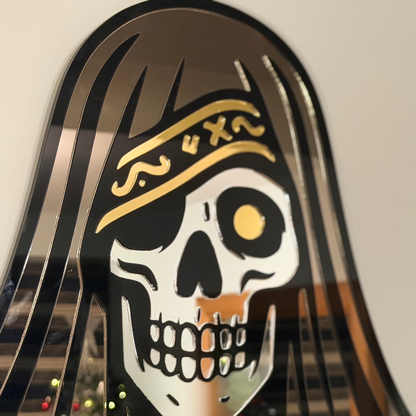 The Veiled Skull – Tri-Tone Mirror Laser-Cut Wall Art | Occult Psychopomp Symbol