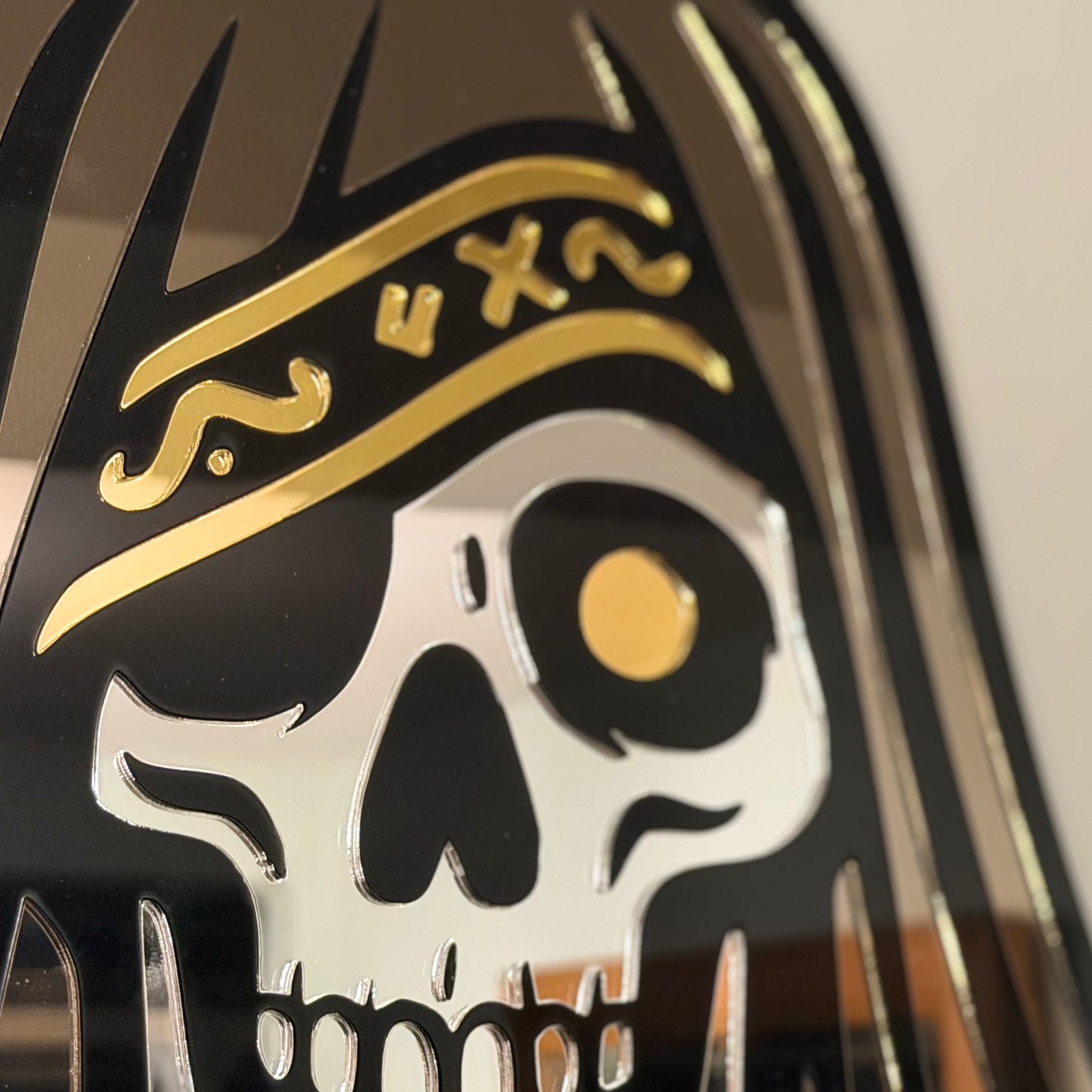 The Veiled Skull – Tri-Tone Mirror Laser-Cut Wall Art | Occult Psychopomp Symbol