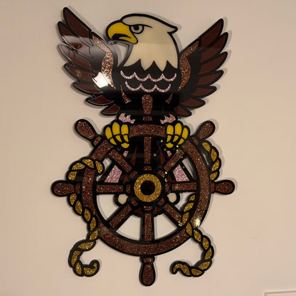 Wings of the Helm layered acrylic wall hanging with eagle and ship's wheel — photo 1
