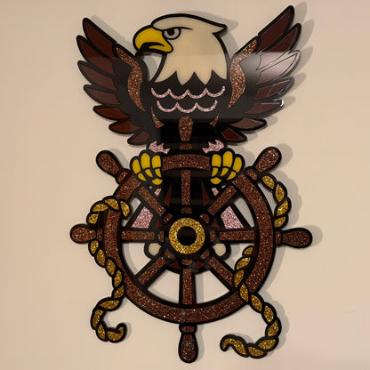 Wings of the Helm layered acrylic wall hanging with eagle and ship's wheel — photo 4