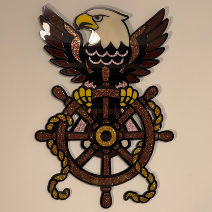Wings of the Helm layered acrylic wall hanging with eagle and ship's wheel — photo 7