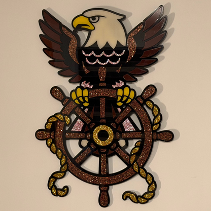 Wings of the Helm layered acrylic wall hanging with eagle and ship's wheel — photo 8