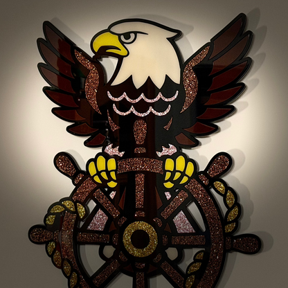 Wings of the Helm layered acrylic wall hanging with eagle and ship's wheel — photo 2