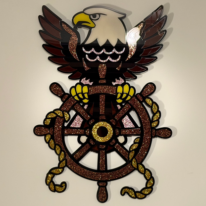 Wings of the Helm layered acrylic wall hanging with eagle and ship's wheel — photo 10