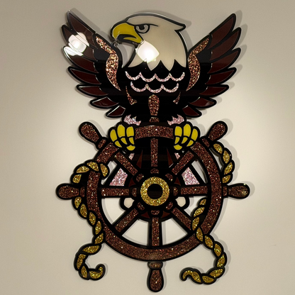 Wings of the Helm layered acrylic wall hanging with eagle and ship's wheel — photo 11