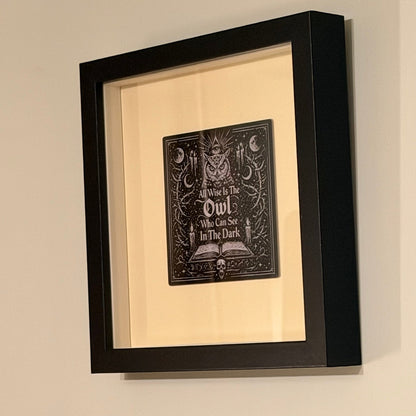 All Wise Owl — angled view showing the shadow-box frame depth
