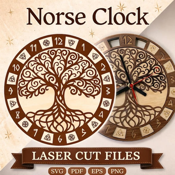Norse Tree of Life Clock laser cutting digital file