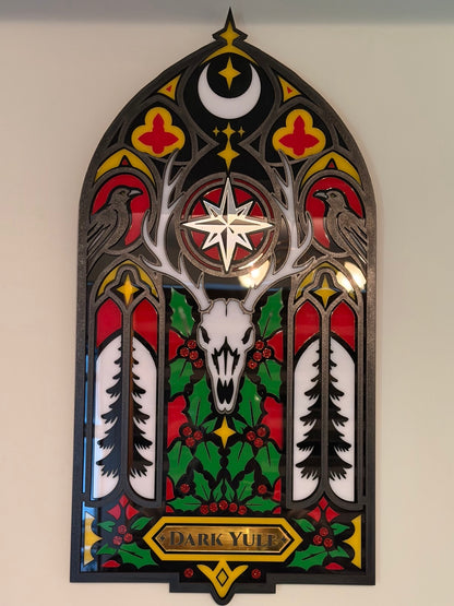Front view of Dark Yule gothic wall hanging mounted on a wall