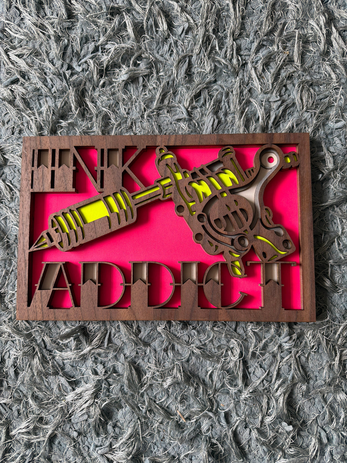 Finished Ink Addict layered wall art by Sanctum Hex, shown as an example of the assembled design