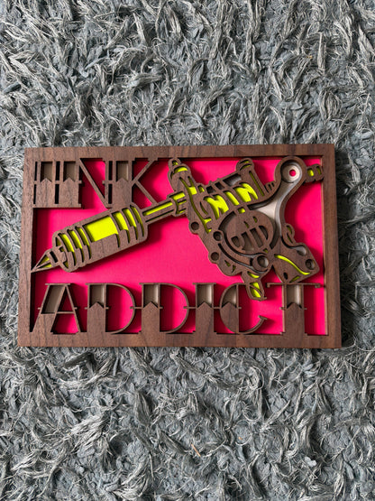 Finished Ink Addict layered wall art by Sanctum Hex, shown as an example of the assembled design