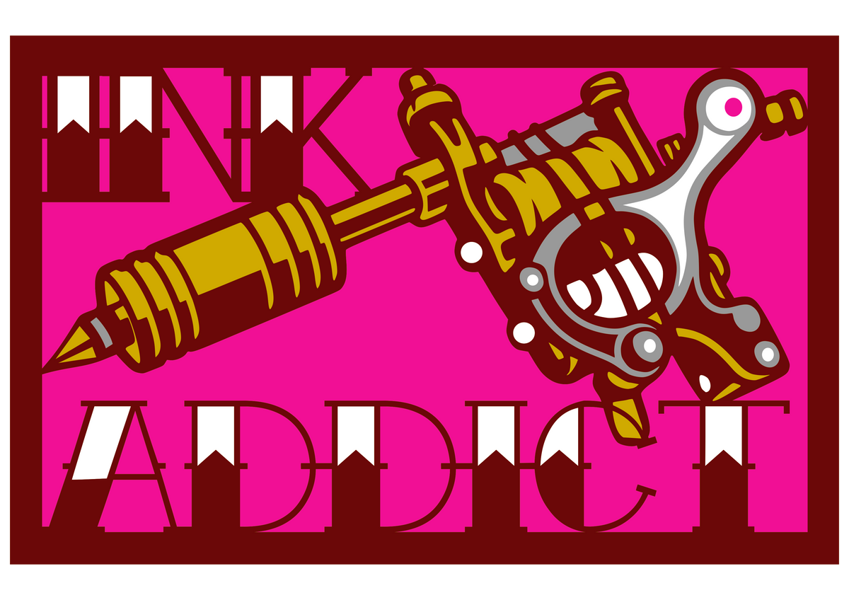Complete flat colour preview of Ink Addict layered design