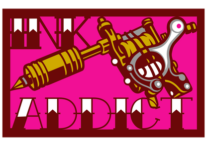 Complete flat colour preview of Ink Addict layered design