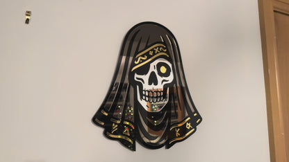 The Veiled Skull – Tri-Tone Mirror Laser-Cut Wall Art | Occult Psychopomp Symbol