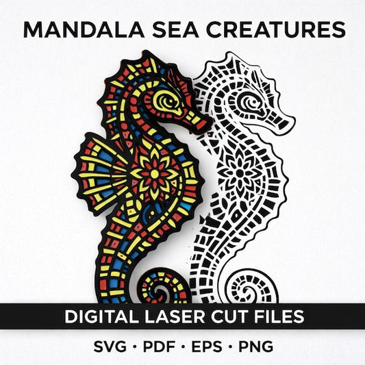 Mandala Sea Creatures digital laser cutting file set