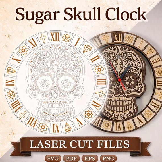 Sugar Skull Clock laser cutting digital file