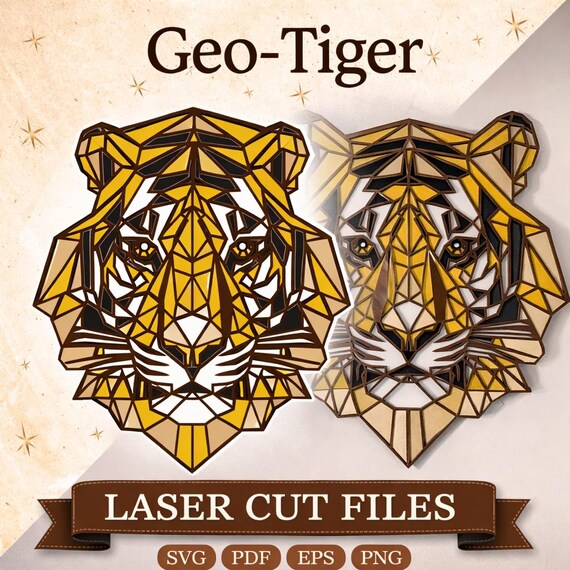 Geometric Tiger layered laser cutting digital file